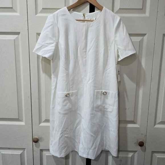 HARPER ROSE Womens Ivory Scuba Crepe Short Sleeve Fit + Flare Dress Size 12 - Picture 4 of 12